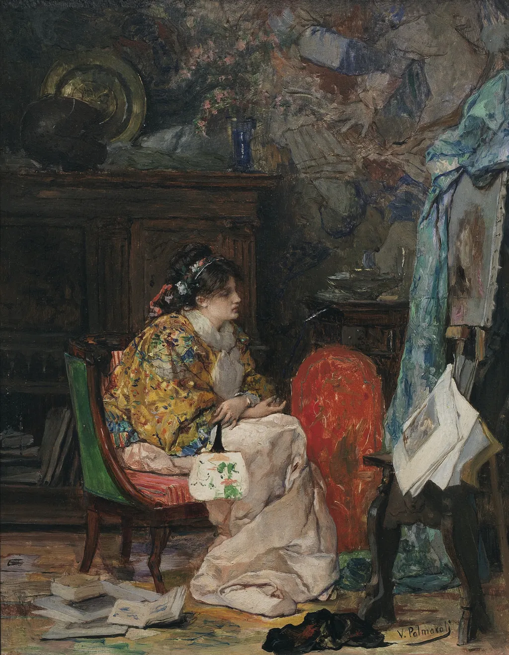 In the Studio, by Vicente Palmaroli, unspecified, 1890