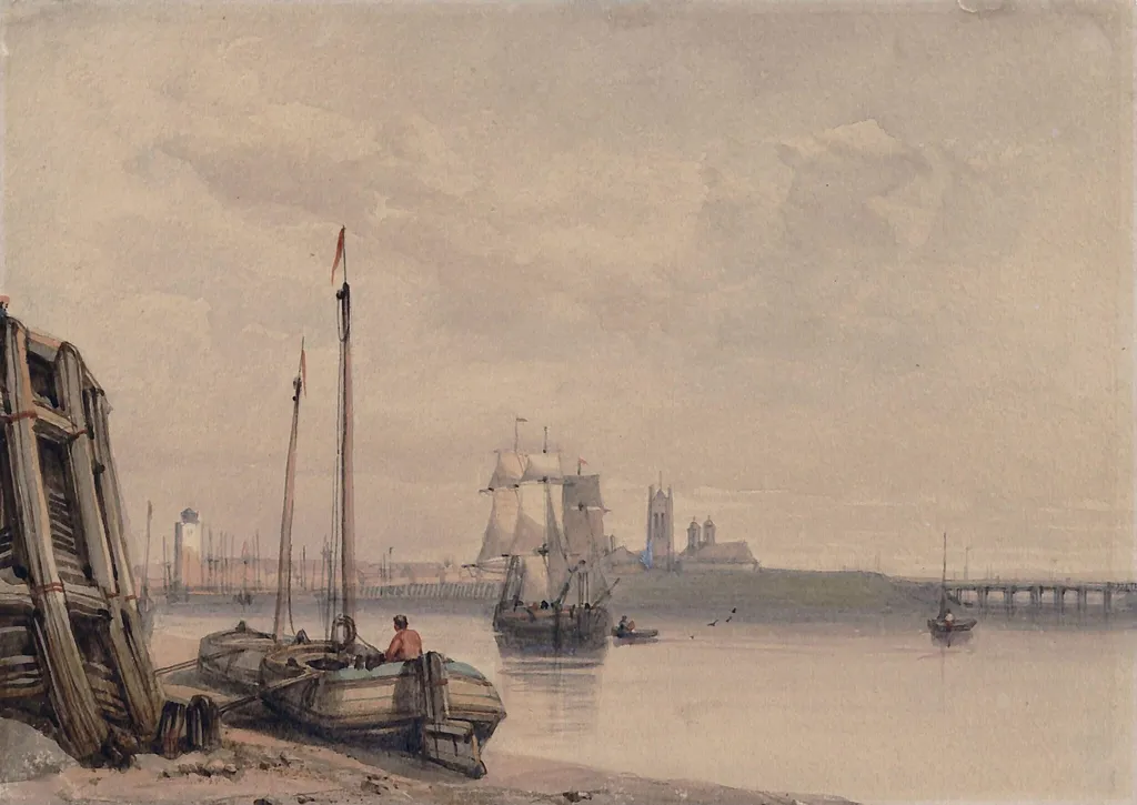 In the Harbour, Boulogne, by Vickers, watercolor, 1830