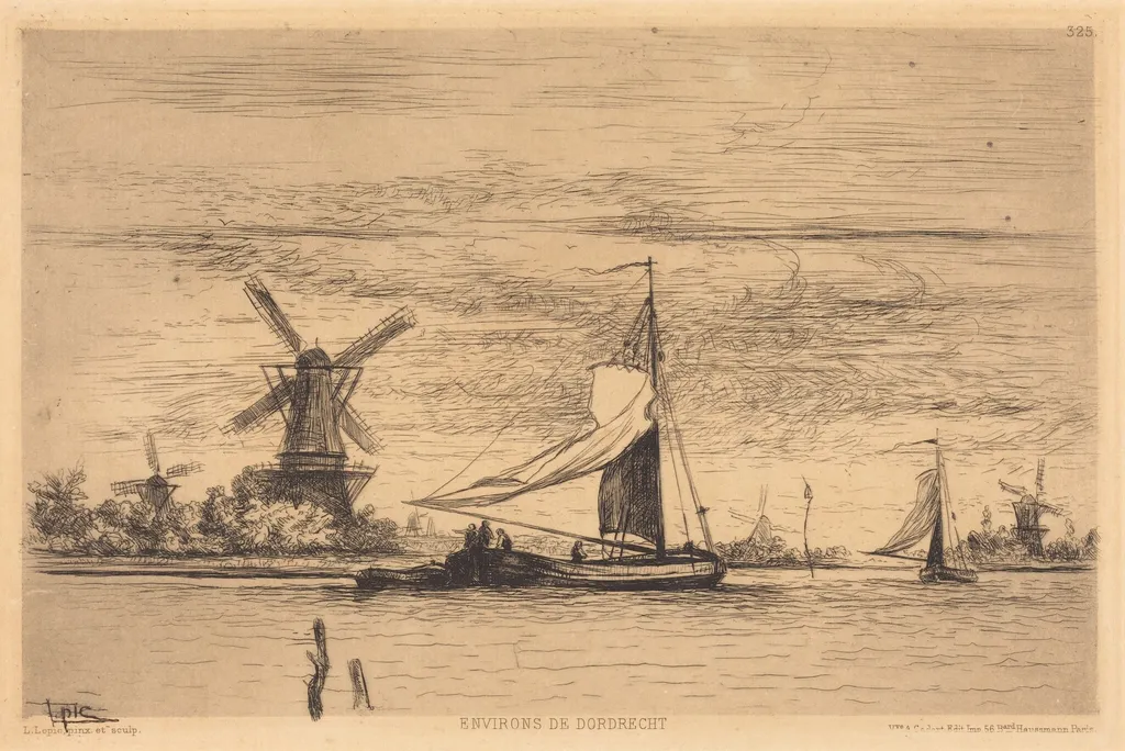 Environs de Dordrecht, by Vicomte Ludovic Lepic, ink, 1870