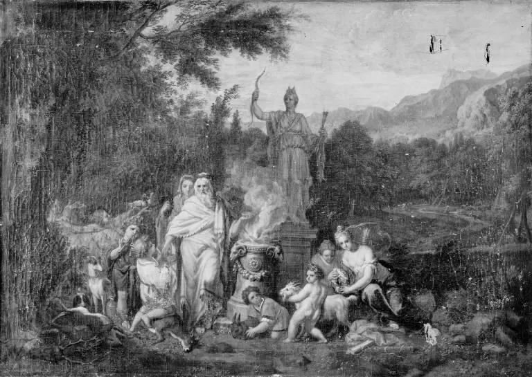 Landscape with Sacrifice to Diana, by Victor Honoré Janssens, oil, 1704