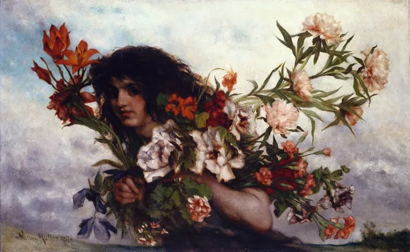 Flower Girl, by Victor Müller, oil, 1871