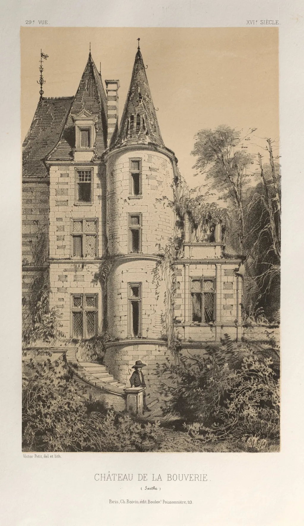 Architecture Pittoresque ou Monuments des xveme. Et xvieme. Siecles: Chateaux De France des XV et XVI Siecles: Pl. 29, Chateau De La Bouverie (Sarthe), by Victor Petit, 1860