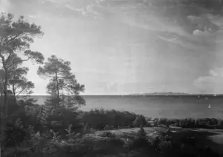 View from the North Coast of Sealand towards Kullen in Sweden. Summer Evening