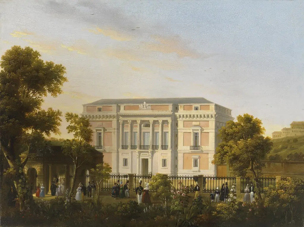 View of the south Façade of the Museo del Prado from inside the Botanical Gardens