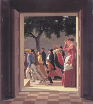 View through a Door to Running Figures, by Christoffer Wilhelm Eckersberg