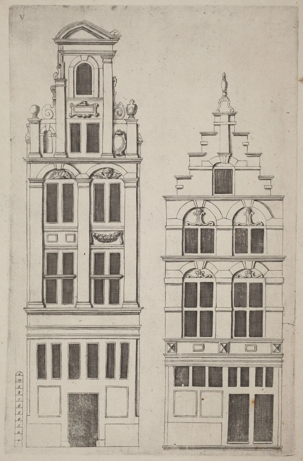 Dutch Facade Elevation: pl. 5, by Vignola, ink, 1642