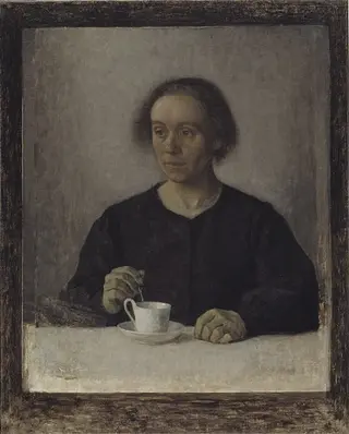 Ida Hammershøi, the Artist's Wife, with a Teacup, by Vilhelm Hammershøi, 1907