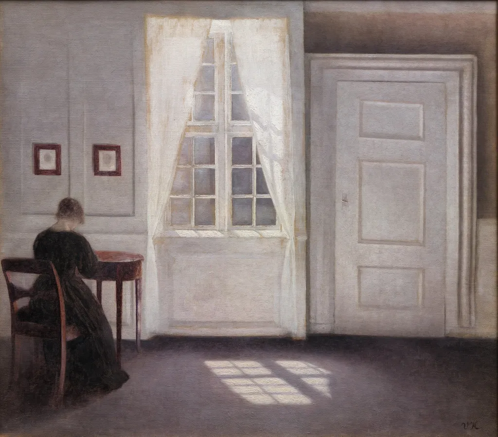 Interior in Strandgade, Sunlight on the Floor, by Vilhelm Hammershøi, oil, 1901