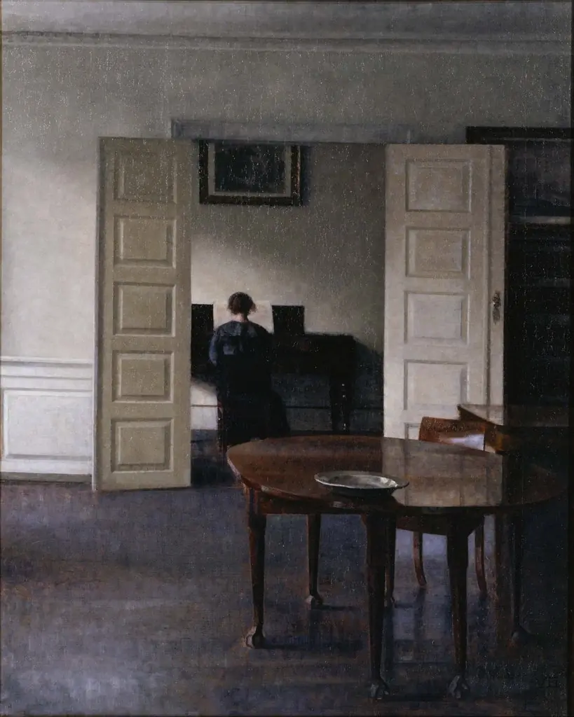 Interior with Ida Playing the Piano, by Vilhelm Hammershøi