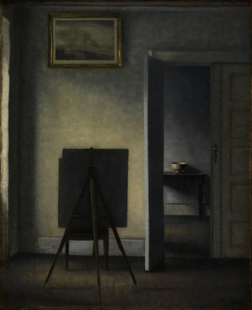 Interior with the Artist's Easel, by Vilhelm Hammershøi