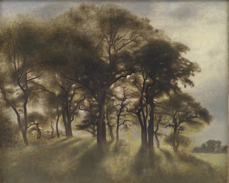 Near Fortunen, Jægersborg Deer Park, North of Copenhagen, by Vilhelm Hammershøi, oil, 1901