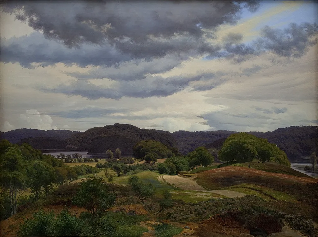 Lakes in Wooded Landscape near Silkeborg, by Vilhelm Kyhn, oil, 1845