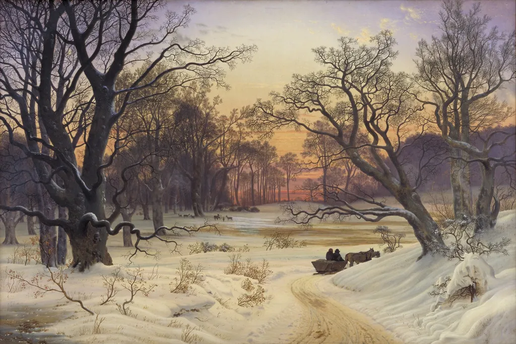 Winter Night in a Forest, by Vilhelm Kyhn, oil, 1853