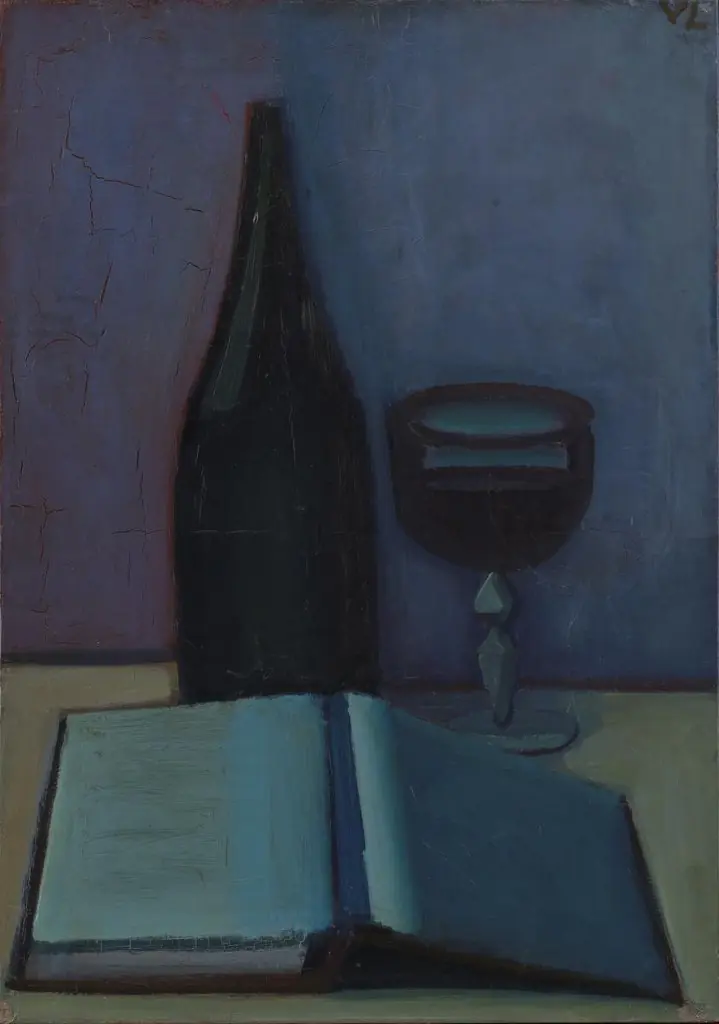 Still Life with a Book, a Glass and a Bottle, by Vilhelm Lundstrøm