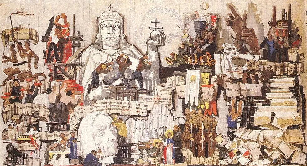 Hungarian-French Alliance, by Vilmos Aba-Novák, tempera, 1936