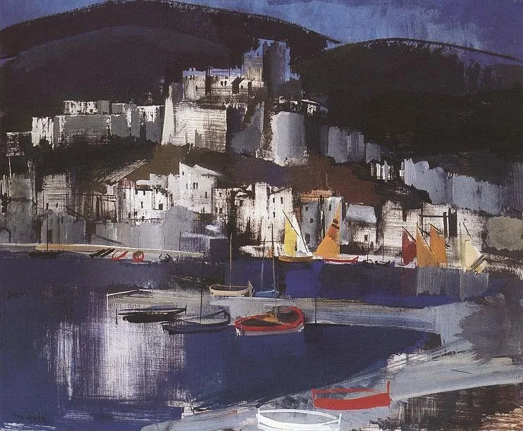 Italian Coastal Village, by Vilmos Aba-Novák, tempera, 1930