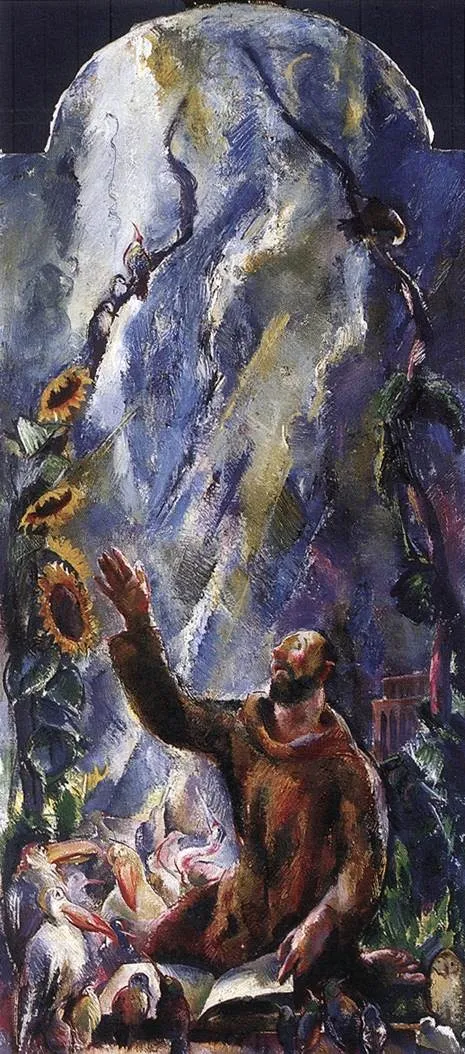 St Francis Preaching to the Birds, by Vilmos Aba-Novák, oil, 1926