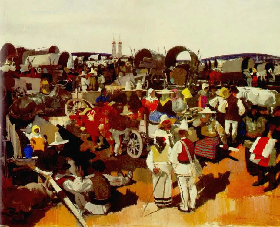 The Fair in Csíkszereda, by Vilmos Aba-Novák, tempera, 1935