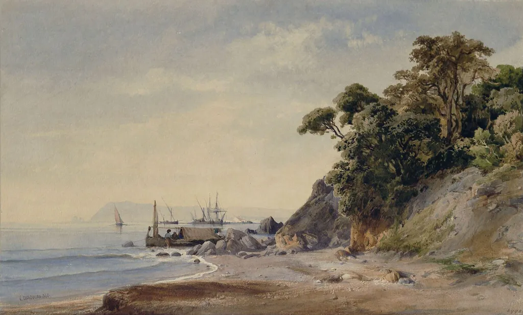 Coast near Toulon, by Vincent Joseph François Courdouan, watercolor, 1849