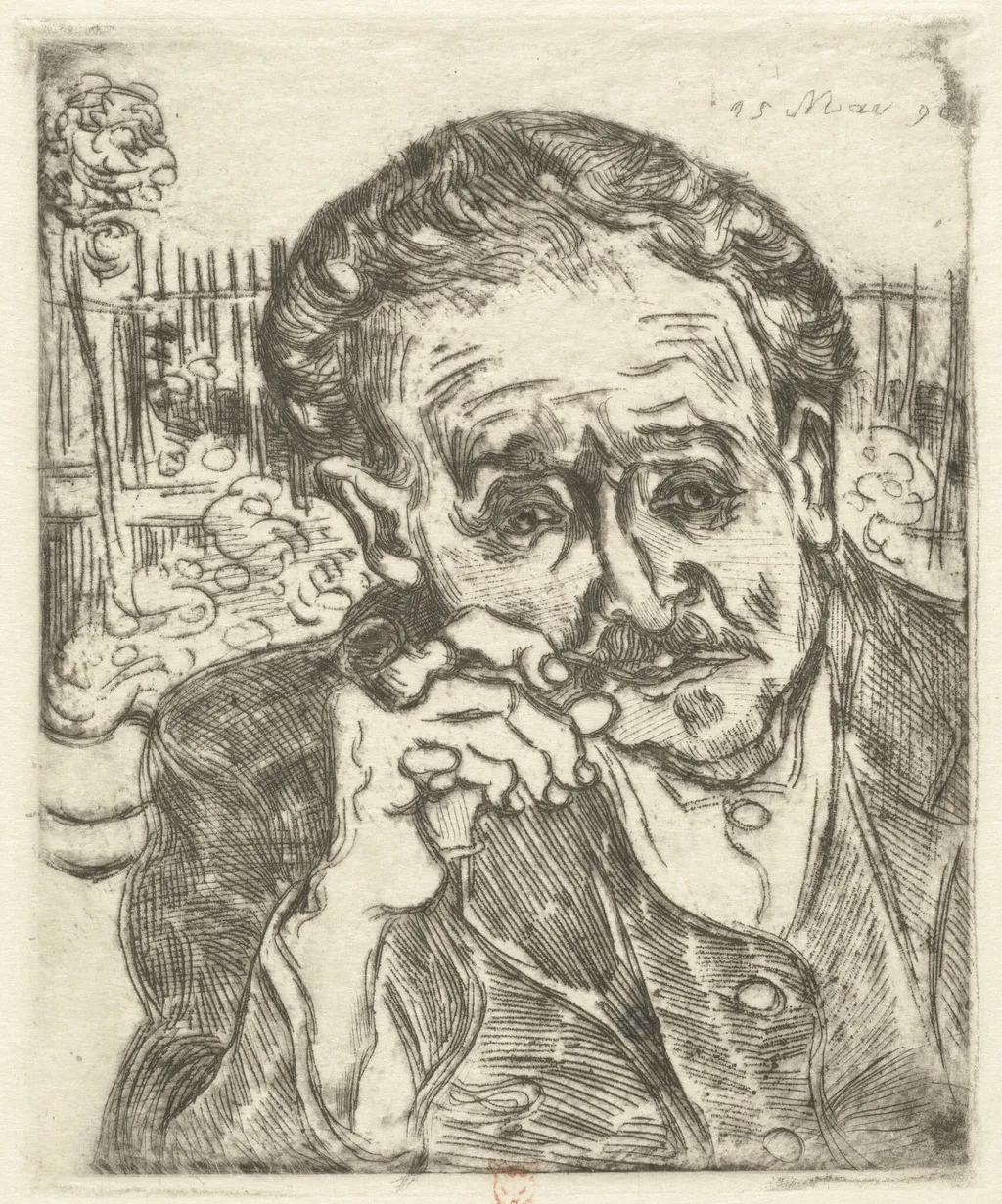 Dr. Gachet (Man with a Pipe), by Vincent van Gogh, ink, 1890