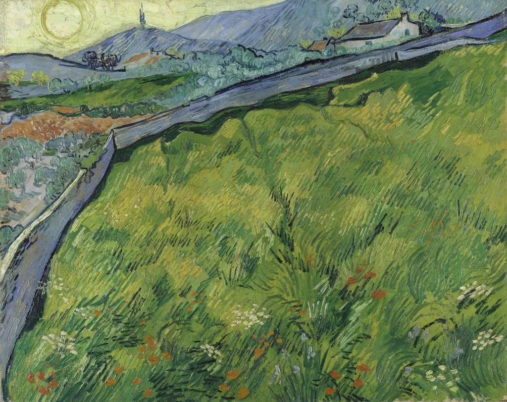 Enclosed Wheat Field with Rising Sun, by Vincent van Gogh