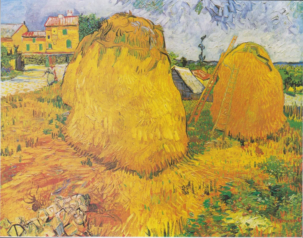 Haystacks in Provence, by Vincent van Gogh, oil, 1888