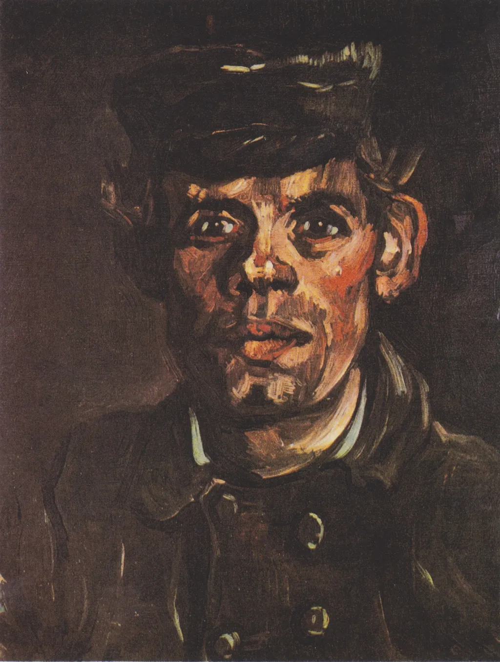 Head of a Young Peasant in a Peaked Cap, by Vincent van Gogh, oil, 1885