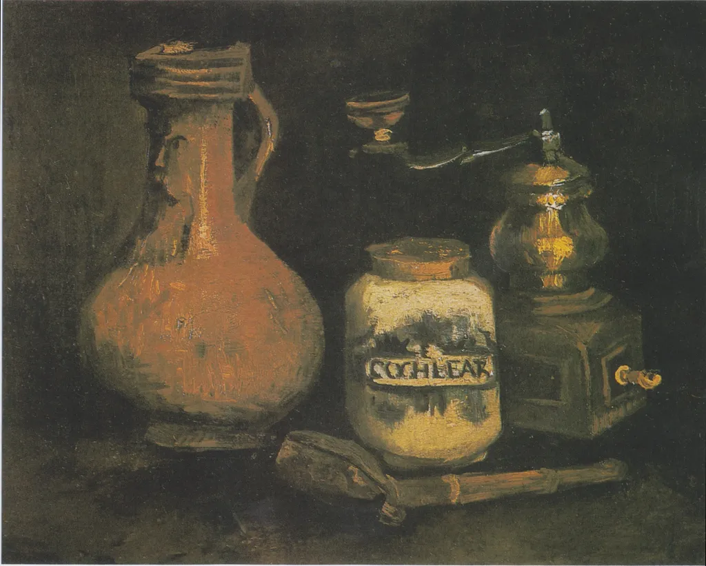 Still life with a Bearded-Man Jar, by Vincent van Gogh, oil, 1884