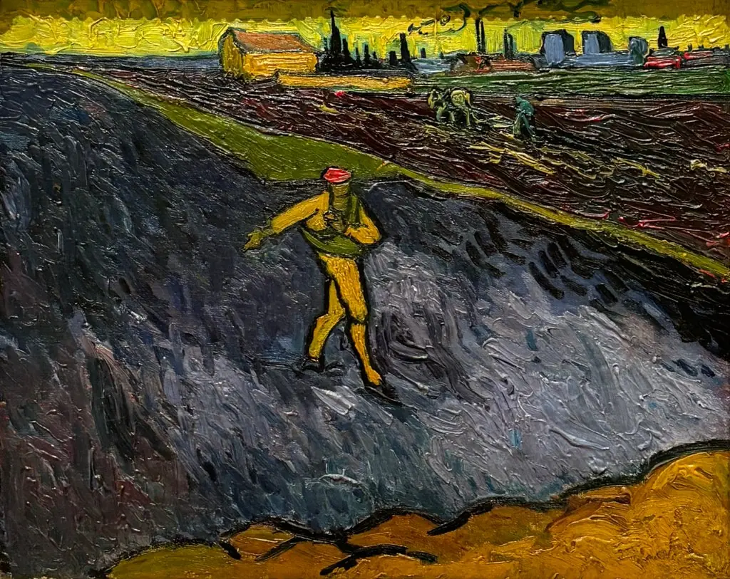 The Sower: Outskirts of Arles in the Background, by Vincent van Gogh