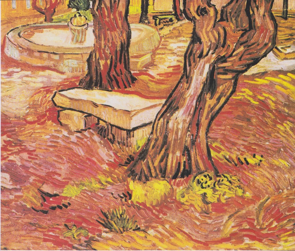 The Stone Bench in the Garden of Saint-Paul Hospital, by Vincent van Gogh, oil, 1889