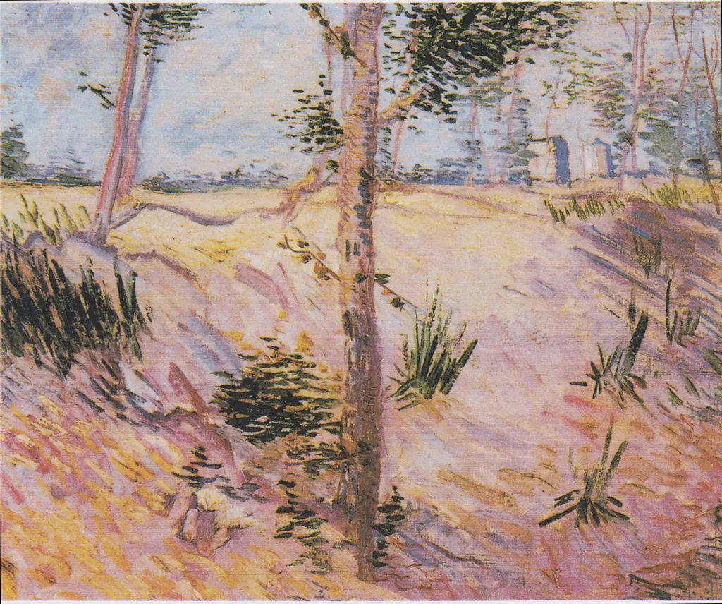 Trees on a slope, by Vincent van Gogh, oil