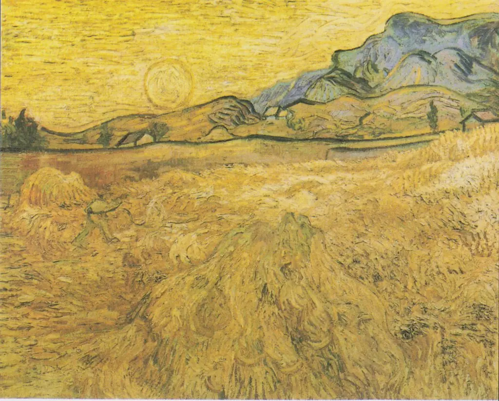 Wheat Field with Reaper and Sun, by Vincent van Gogh