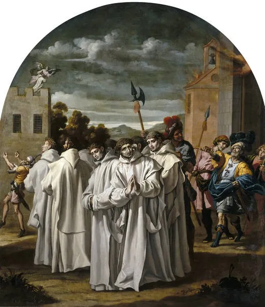 The Burning of the Prague Charterhouse and the Persecution of the Carthusians, by Vincenzo Carducci, oil, 1632