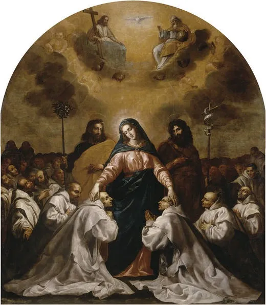 The Virgin Accompanied by Saint Joseph and Saint John the Baptist Shelters the Carthusian Order Beneath her Robes, by Vincenzo Carducci, oil, 1626