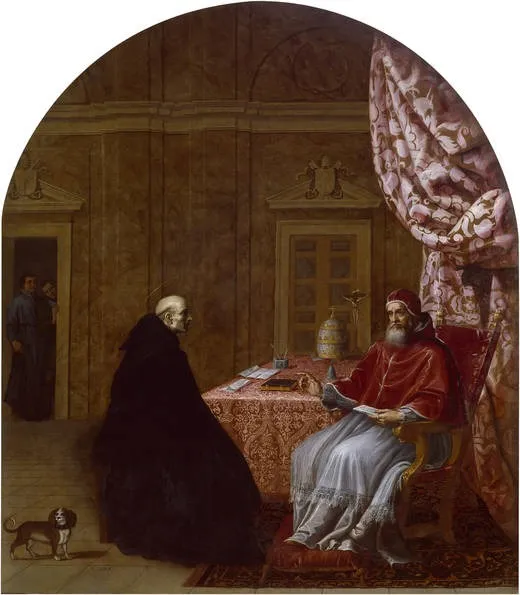 Urban II Deliberates with Saint Bruno, by Vincenzo Carducci, oil, 1626