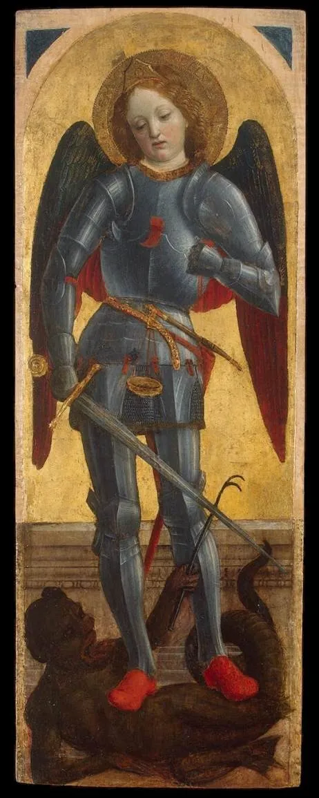 Archangel Michael (wing of a polyptych), by Vincenzo Foppa, tempera, 1450