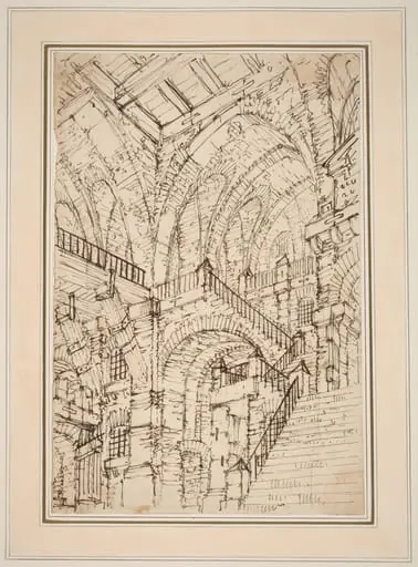 A Prison Interior with a Monumental Staircase, by Vincenzo Mazzi