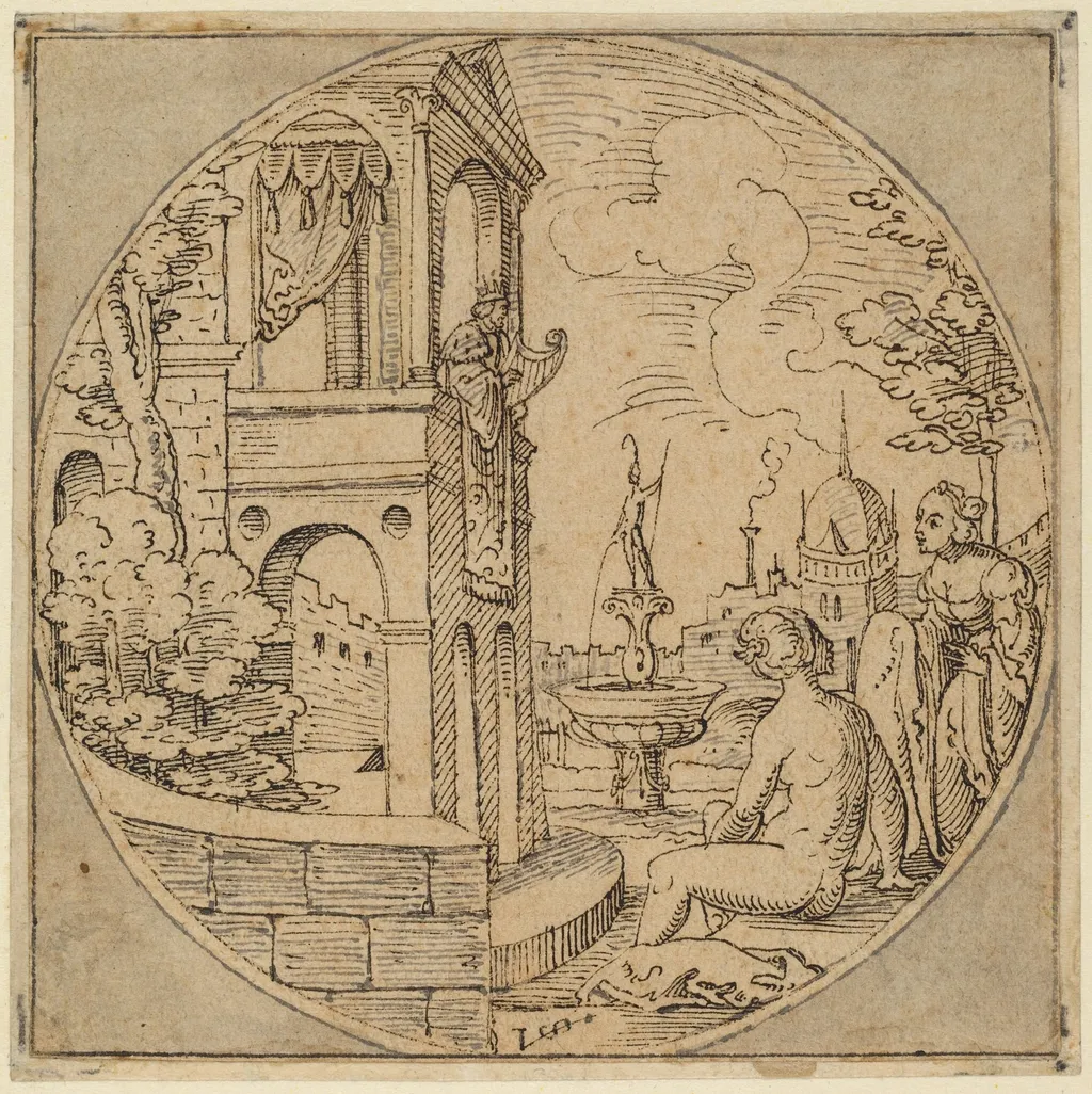 David and Bathsheba, by Virgil Solis, ink, 1545