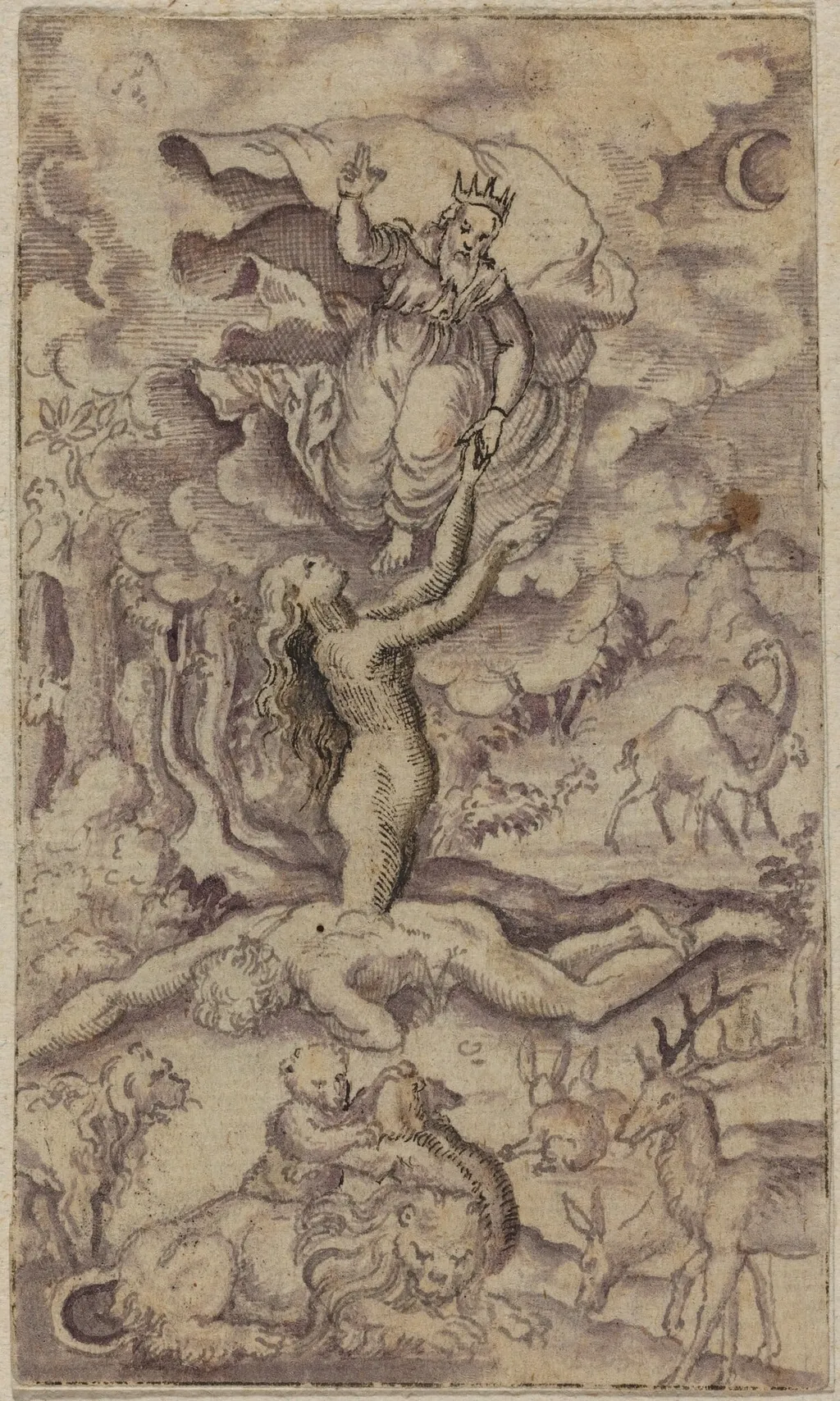 The Creation of Eve, by Virgil Solis, ink, 1538