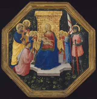 Virgin and Child Enthroned with Saints Peter, Paul and George (?), Four Angels, and a Donor