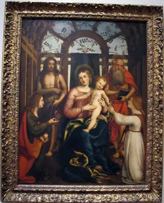 Virgin and Child, with Saints Mary Magdalene, John the Baptist, Jerome, and Catherine of Alexandria, by Andrea Previtali