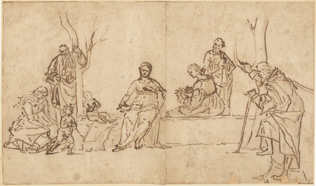 The Madonna and Child with Saints in a Landscape (Sacra Conversazione), by Vittore Carpaccio, ink, 1505