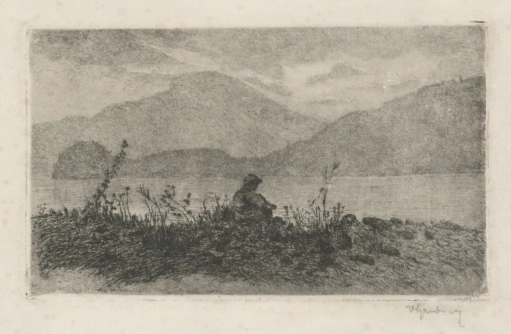 A May Evening at Lierna, 2, by Vittore Grubicy, ink, 1894