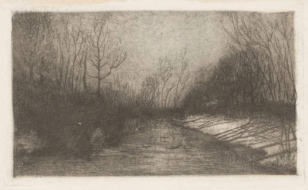 Winter Evening, by Vittore Grubicy, ink, 1894