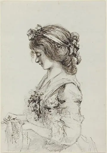A Young Woman Sewing [recto], by Vivant Denon