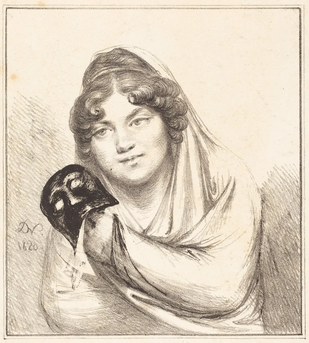 Girl with a Mask, by Vivant Denon, ink, 1820
