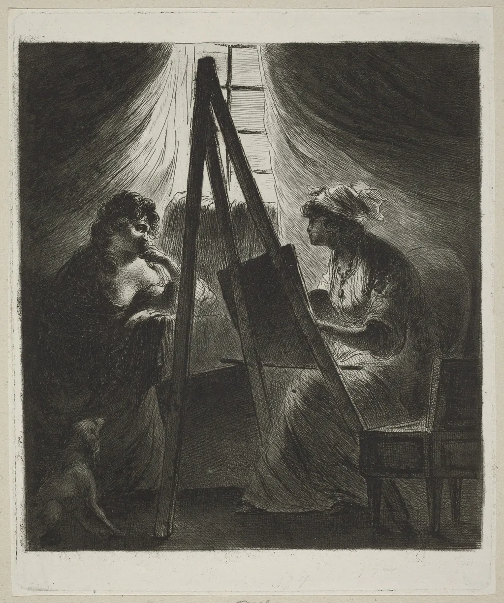 Woman Painter at Easel, by Vivant Denon, ink, 1786