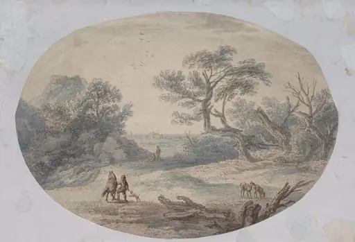 Landscape with waterfall, by Vivares, 1730
