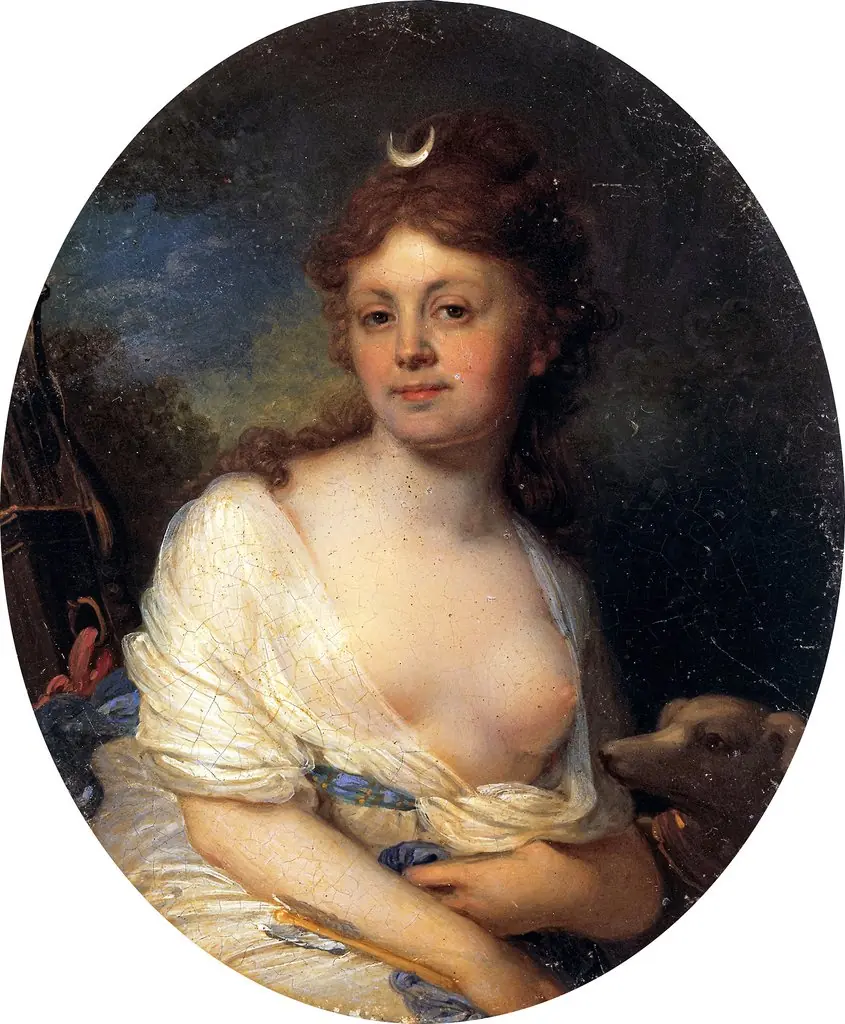 Portrait of Elizabeth Grigorievna Temkin in Diana's image, by Vladimir Borovikovsky