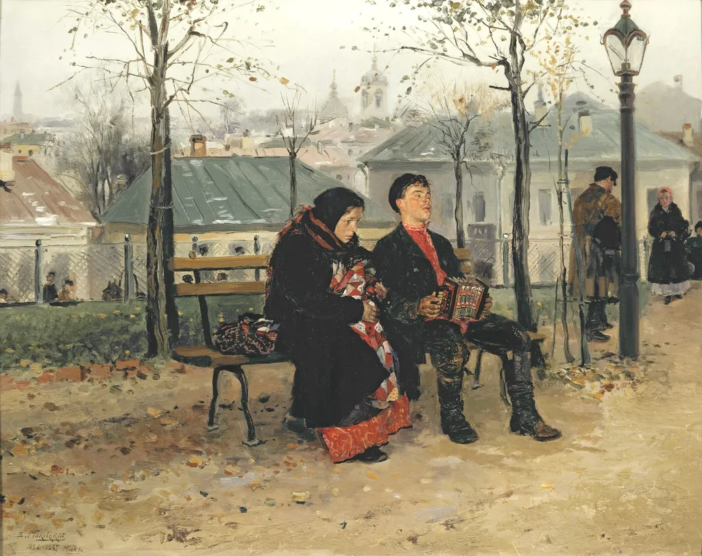 On the boulevard, by Vladimir Makovsky, oil, 1894